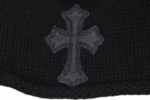 Load image into Gallery viewer, 極美品 CHROME HEARTS クロムハーツ クロスパッチ ニットキャップ ビーニー カシミヤ レザー シルバー925 ブラック 中古 4b011657