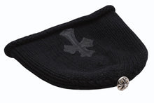 Load image into Gallery viewer, 極美品 CHROME HEARTS クロムハーツ クロスパッチ ニットキャップ ビーニー カシミヤ レザー シルバー925 ブラック 中古 4b011657