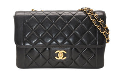 極美品 CHANEL シャネル Wチェーン マトラッセ 23cm ショルダーバッグ ココマーク 4番台 ラムスキン ブラック ゴールド金具 中古 4b012067