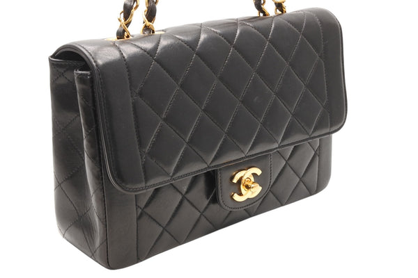 極美品 CHANEL シャネル Wチェーン マトラッセ 23cm ショルダーバッグ ココマーク 4番台 ラムスキン ブラック ゴールド金具 中古 4b012067