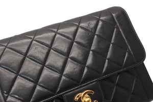 極美品 CHANEL シャネル Wチェーン マトラッセ 23cm ショルダーバッグ ココマーク 4番台 ラムスキン ブラック ゴールド金具 中古 4b012067