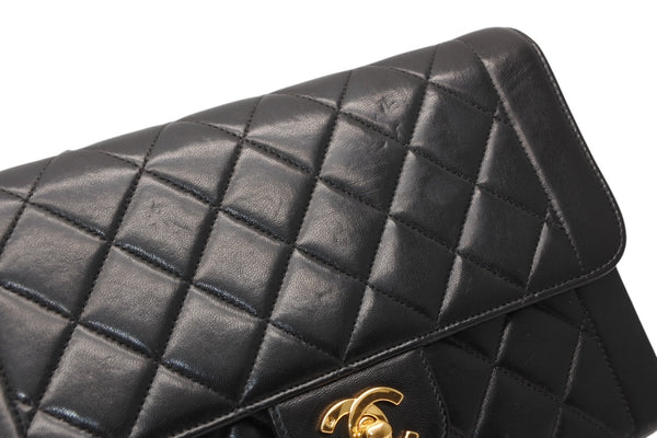 極美品 CHANEL シャネル Wチェーン マトラッセ 23cm ショルダーバッグ ココマーク 4番台 ラムスキン ブラック ゴールド金具 中古 4b012067