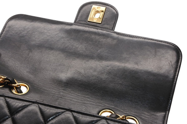 極美品 CHANEL シャネル Wチェーン マトラッセ 23cm ショルダーバッグ ココマーク 4番台 ラムスキン ブラック ゴールド金具 中古 4b012067