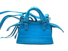 Load image into Gallery viewer, BALENCIAGA バレンシアガ クロコ型押し ネオ クラシック シティ ミニ ショルダーバッグ ブルー系 レザー 669537 コッパ―金具 美品 中古 4b011373
