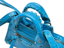 Load image into Gallery viewer, BALENCIAGA バレンシアガ クロコ型押し ネオ クラシック シティ ミニ ショルダーバッグ ブルー系 レザー 669537 コッパ―金具 美品 中古 4b011373