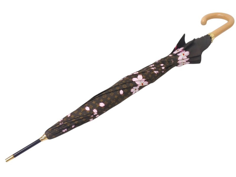 LOUIS VUITTON Vallabrus Cherry Blossom Umbrella M92030 Push Type Polyester Good Condition Used 4b001195