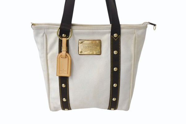 LOUIS VUITTON ルイヴィトン アンティグア カバ MM トートバッグ ショルダーバッグ M40036 エクリュ ゴールド金具 美品 中古 4b001204