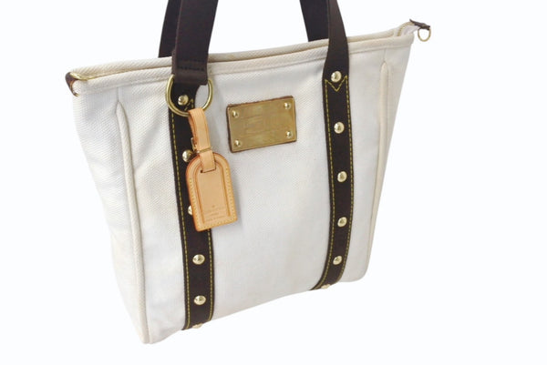 LOUIS VUITTON ルイヴィトン アンティグア カバ MM トートバッグ ショルダーバッグ M40036 エクリュ ゴールド金具 美品 中古 4b001204