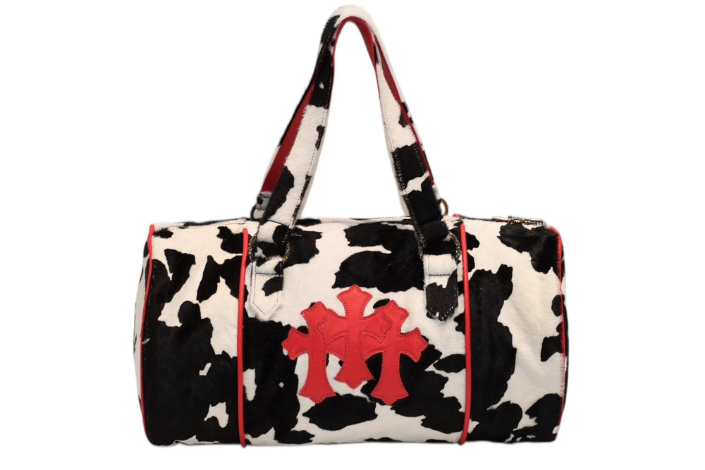 極美品 CHROME HEARTS クロムハーツ DUFFLE BAG MINI ダッフルバッグ ミニ ハンドバッグ セメタリークロスパッチ ハラコ レザー 中古 4b012211