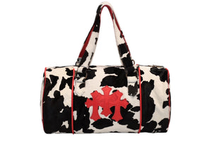 極美品 CHROME HEARTS クロムハーツ DUFFLE BAG MINI ダッフルバッグ ミニ ハンドバッグ セメタリークロスパッチ ハラコ レザー 中古 4b012211