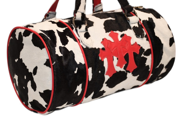 極美品 CHROME HEARTS クロムハーツ DUFFLE BAG MINI ダッフルバッグ ミニ ハンドバッグ セメタリークロスパッチ ハラコ レザー 中古 4b012211