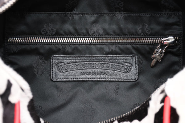 極美品 CHROME HEARTS クロムハーツ DUFFLE BAG MINI ダッフルバッグ ミニ ハンドバッグ セメタリークロスパッチ ハラコ レザー 中古 4b012211