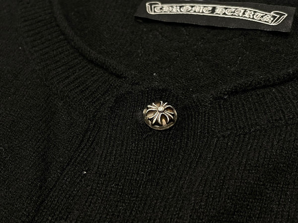 CHROME HEARTS クロムハーツ カシミヤ ニット ボタンベスト サイズＬ 黒 美品 中古 4b010874