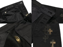 Load image into Gallery viewer, 極美品 CHROME HEARTS クロムハーツ セメタリークロスパッチパンツ サイズ36 40パッチ レザー コットン ブラック カモフラ柄 中古 4b012171