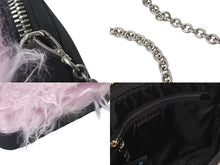 画像をギャラリービューアに読み込む, 極美品 PRADA プラダ ファー ショルダーバッグ トライアングルロゴ イタリア製 ナイロン ピンク ブラック シルバー金具 中古 4b001223