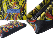 画像をギャラリービューアに読み込む, 極美品 PRADA プラダ クラッチバッグ ファイヤーパターン バナナ 1BF060 レザー イエロー レッド ブラック シルバー金具 中古 4b001224