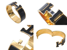 画像をギャラリービューアに読み込む, HERMES エルメス クリッククラック ブレスレット Hバングル アクセサリー P刻印 GP ゴールド ブラック 美品 中古 4b001226