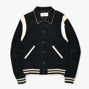 CELINE セリーヌ ジャケット テディジャケット バーシティジャケット コーデュロイ ブラック オフホワイト コットン レーヨン サイズ50 中古 4b012287