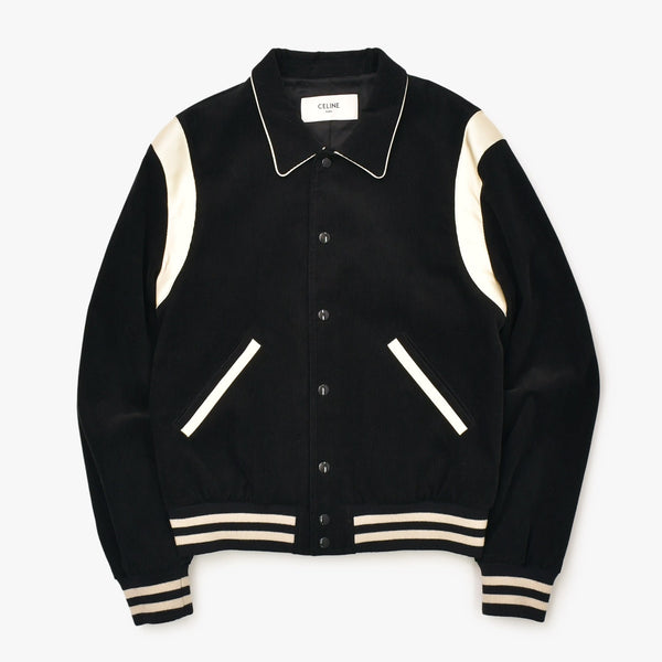 CELINE セリーヌ ジャケット テディジャケット バーシティジャケット コーデュロイ ブラック オフホワイト コットン レーヨン サイズ50 中古 4b012287
