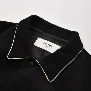 CELINE セリーヌ ジャケット テディジャケット バーシティジャケット コーデュロイ ブラック オフホワイト コットン レーヨン サイズ50 中古 4b012287