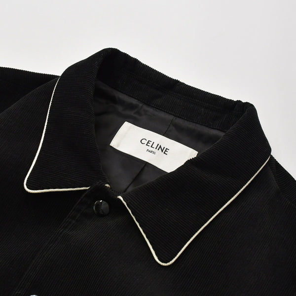 CELINE セリーヌ ジャケット テディジャケット バーシティジャケット コーデュロイ ブラック オフホワイト コットン レーヨン サイズ50 中古 4b012287