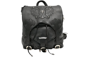 極美品 CHROME HEARTS クロムハーツ BSフレア バックパック リュック ガンスリンガー レザー シルバー925 ブラック 中古 4b012530