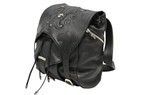 極美品 CHROME HEARTS クロムハーツ BSフレア バックパック リュック ガンスリンガー レザー シルバー925 ブラック 中古 4b012530