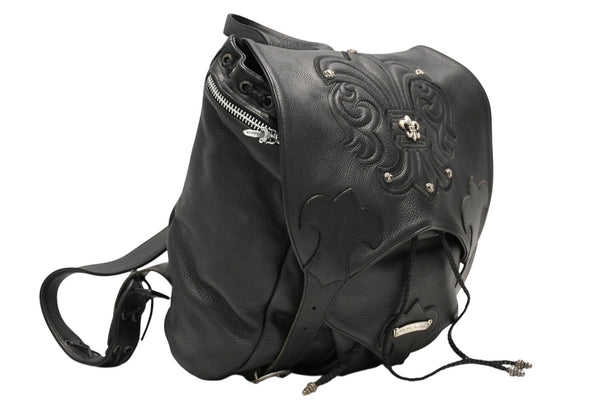 極美品 CHROME HEARTS クロムハーツ BSフレア バックパック リュック ガンスリンガー レザー シルバー925 ブラック 中古 4b012530