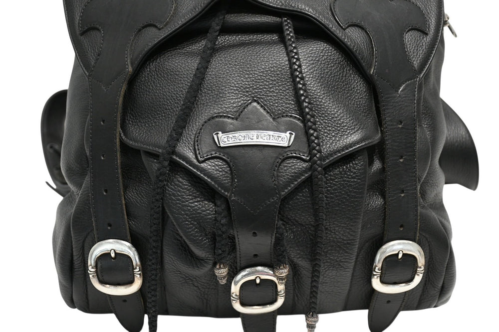 極美品 CHROME HEARTS クロムハーツ BSフレア バックパック リュック ガンスリンガー レザー シルバー925 ブラック 中古 4b012530