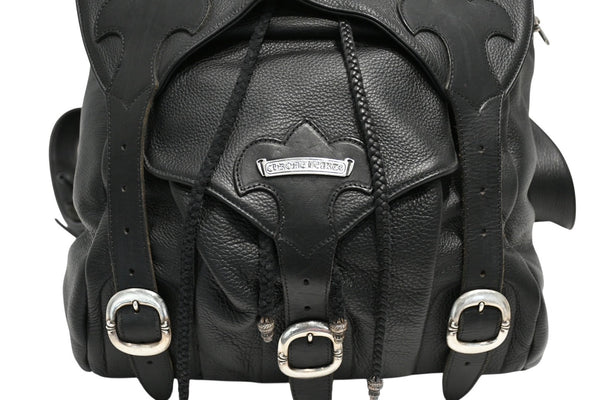 極美品 CHROME HEARTS クロムハーツ BSフレア バックパック リュック ガンスリンガー レザー シルバー925 ブラック 中古 4b012530