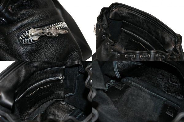極美品 CHROME HEARTS クロムハーツ BSフレア バックパック リュック ガンスリンガー レザー シルバー925 ブラック 中古 4b012530