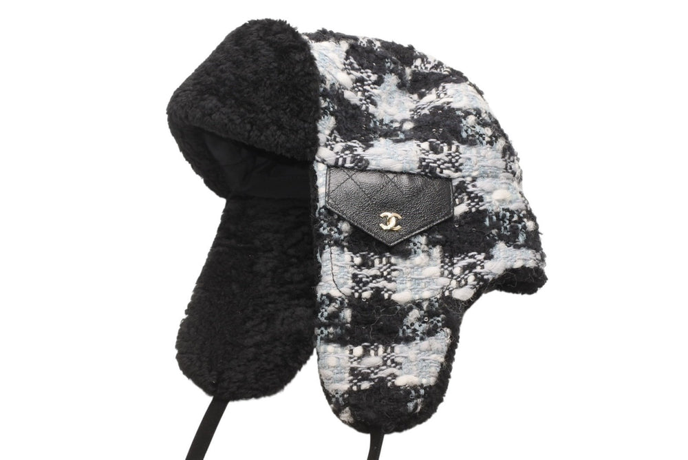 新品未使用 CHANEL シャネル チャプカ帽子 2025-2026AW AAB266 B21494 U2819 ツイード スパンコール ブラック グレー ゴールド金具 中古 4b012352
