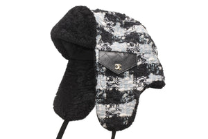 新品未使用 CHANEL シャネル チャプカ帽子 2025-2026AW AAB266 B21494 U2819 ツイード スパンコール ブラック グレー ゴールド金具 中古 4b012352