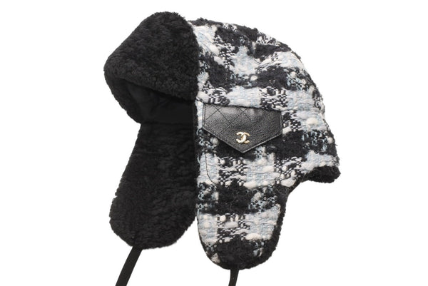 新品未使用 CHANEL シャネル チャプカ帽子 2025-2026AW AAB266 B21494 U2819 ツイード スパンコール ブラック グレー ゴールド金具 中古 4b012352