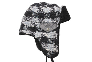 新品未使用 CHANEL シャネル チャプカ帽子 2025-2026AW AAB266 B21494 U2819 ツイード スパンコール ブラック グレー ゴールド金具 中古 4b012352
