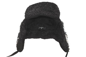 新品未使用 CHANEL シャネル チャプカ帽子 2025-2026AW AAB266 B21494 U2819 ツイード スパンコール ブラック グレー ゴールド金具 中古 4b012352