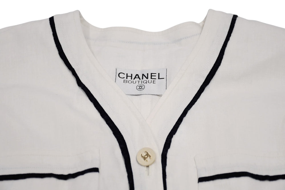 Very Good Condition CHANEL VINTAGE Vintage 90's Baseball Shirt Coco Mark Off White Black Archive Used 4b012550