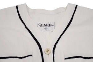 極美品 CHANEL シャネル VINTAGE ヴィンテージ 90's ベースボールシャツ ココマーク オフホワイト ブラック アーカイブ 中古 4b012550