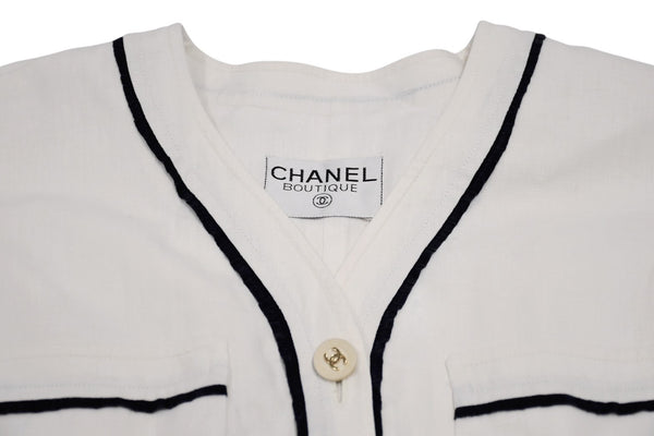 極美品 CHANEL シャネル VINTAGE ヴィンテージ 90's ベースボールシャツ ココマーク オフホワイト ブラック アーカイブ 中古 4b012550