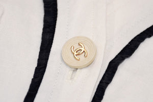 極美品 CHANEL シャネル VINTAGE ヴィンテージ 90's ベースボールシャツ ココマーク オフホワイト ブラック アーカイブ 中古 4b012550