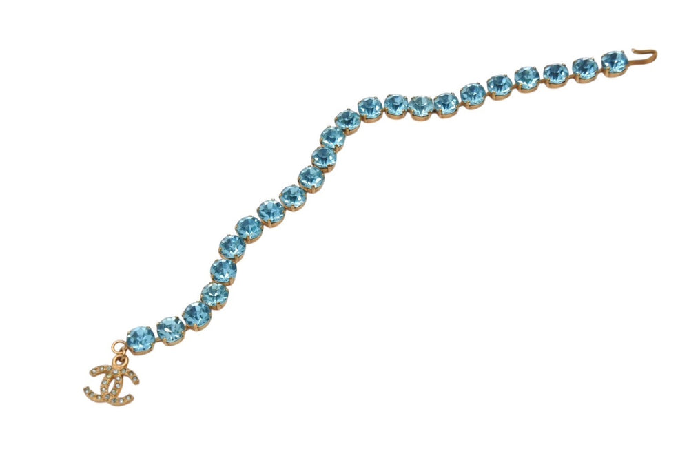 CHANEL Chanel Bracelet Vintage Coco Mark Gold Light Blue GP Rhinestone Good Condition Used 4b001241