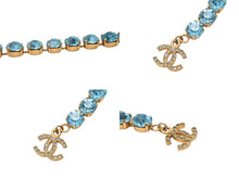 Load image into Gallery viewer, CHANEL シャネル ブレスレット ヴィンテージ ココマーク ゴールド 水色 GP ラインストーン 美品 中古 4b001241