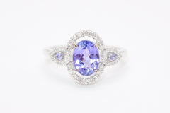 新品未使用 K18ホワイトゴールド リング 指輪 タンザナイト メレダイヤモンド 1.0ct 0.22ct 重量約3.50g K18WG刻印 サイズ13号 中古 4b013449