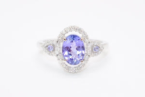 新品未使用 K18ホワイトゴールド リング 指輪 タンザナイト メレダイヤモンド 1.0ct 0.22ct 重量約3.50g K18WG刻印 サイズ13号 中古 4b013449