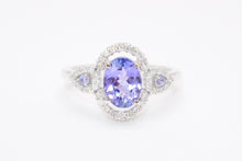 Load image into Gallery viewer, 新品未使用 K18ホワイトゴールド リング 指輪 タンザナイト メレダイヤモンド 1.0ct 0.22ct 重量約3.50g K18WG刻印 サイズ13号 中古 4b013449