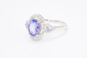 新品未使用 K18ホワイトゴールド リング 指輪 タンザナイト メレダイヤモンド 1.0ct 0.22ct 重量約3.50g K18WG刻印 サイズ13号 中古 4b013449