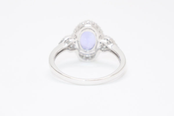 新品未使用 K18ホワイトゴールド リング 指輪 タンザナイト メレダイヤモンド 1.0ct 0.22ct 重量約3.50g K18WG刻印 サイズ13号 中古 4b013449