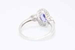 新品未使用 K18ホワイトゴールド リング 指輪 タンザナイト メレダイヤモンド 1.0ct 0.22ct 重量約3.50g K18WG刻印 サイズ13号 中古 4b013449