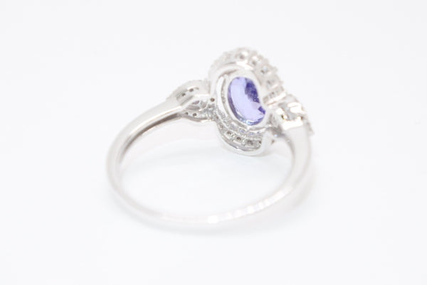 新品未使用 K18ホワイトゴールド リング 指輪 タンザナイト メレダイヤモンド 1.0ct 0.22ct 重量約3.50g K18WG刻印 サイズ13号 中古 4b013449