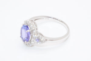 新品未使用 K18ホワイトゴールド リング 指輪 タンザナイト メレダイヤモンド 1.0ct 0.22ct 重量約3.50g K18WG刻印 サイズ13号 中古 4b013449